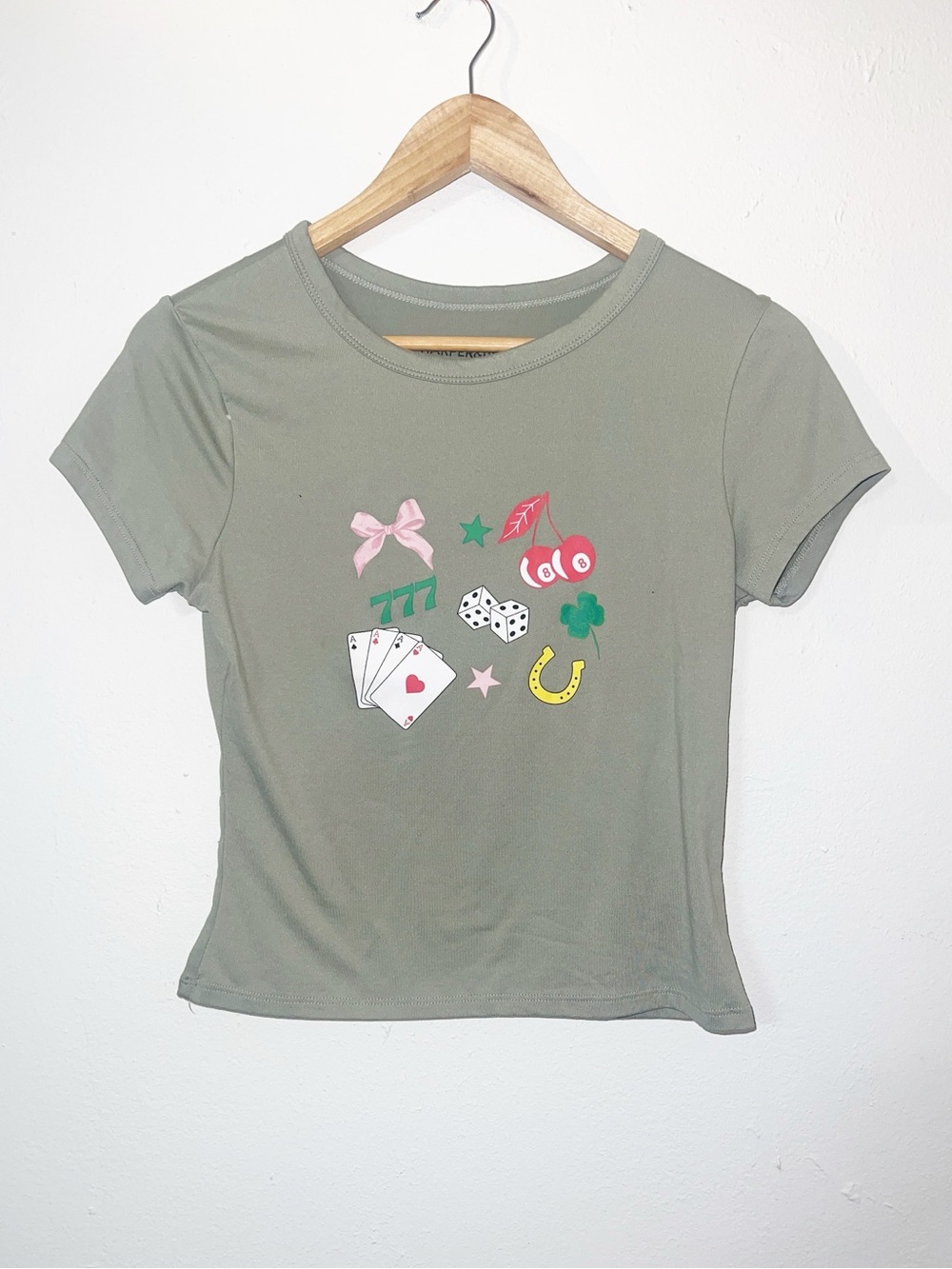 Harper & Ivy Olive Green Short Sleeve Tee with Multicolor Lucky Motifs Baby Tee